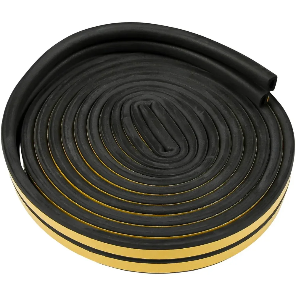 D-Profil Zugluft Dichtungsstreifen, 2er-Set, schwarz, 3m x 9mm x 4mm, selbstklebend