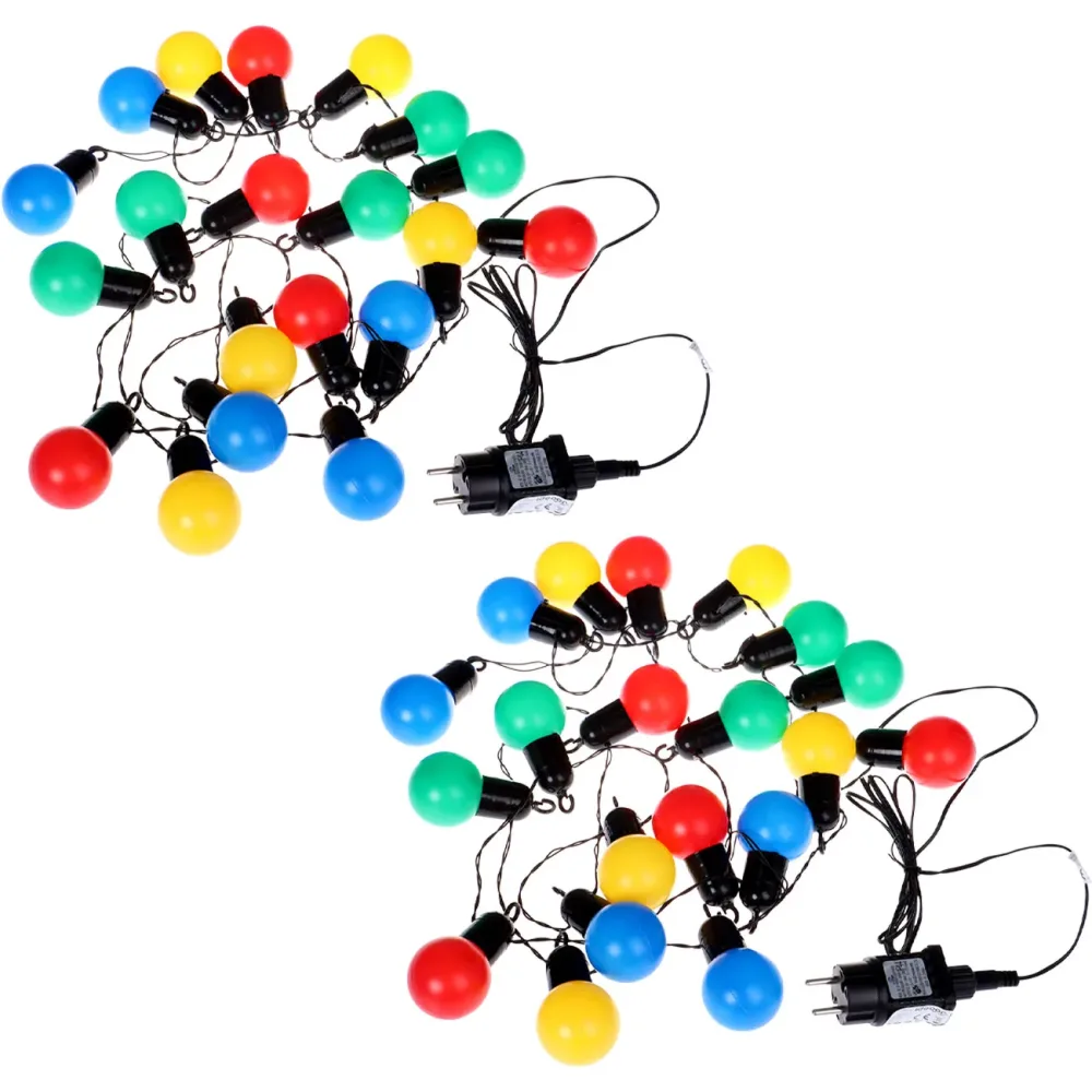2er-Set 4-farbige LED-Lichterkette mit 20 Glühbirnen, ca. 4m, IP44