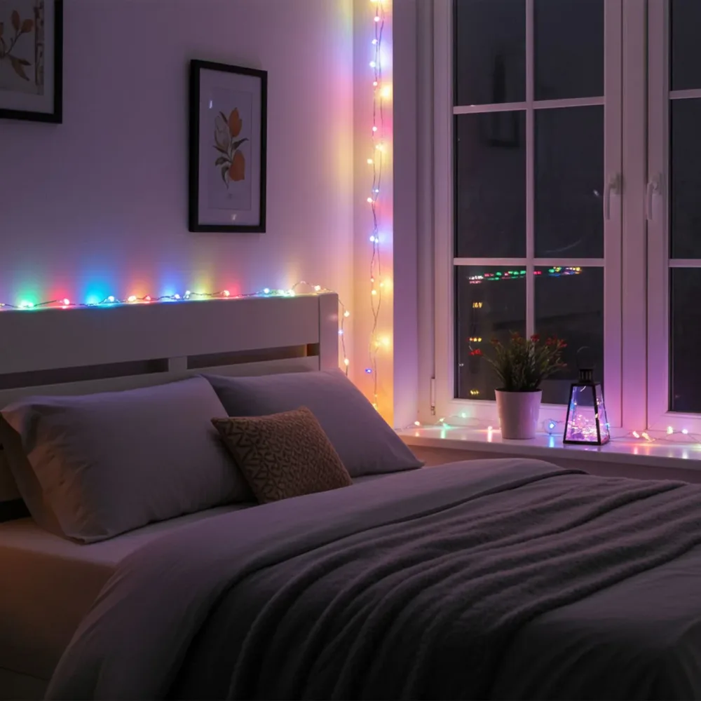 2er-Set Multicolor Draht-Lichterkette, 80 LEDs, IP44, batteriebetrieben, L ca. 425 cm