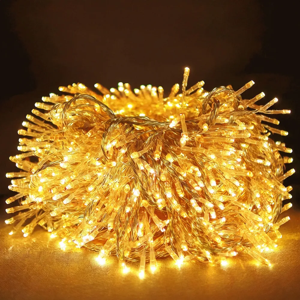 LED-Büschel-Lichterkette, 300 warmweisse LEDs, 8 Leucht-Modi, IP44, 3m