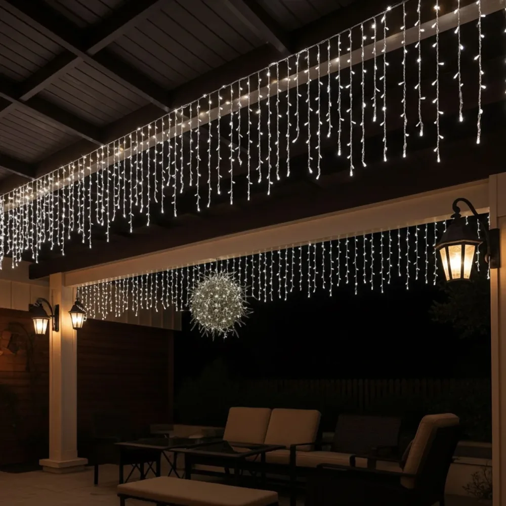 2er-Set Eisregen Lichterkette, 180 LEDs, 36 Lichtstränge, IP44, ca. 6,5 m