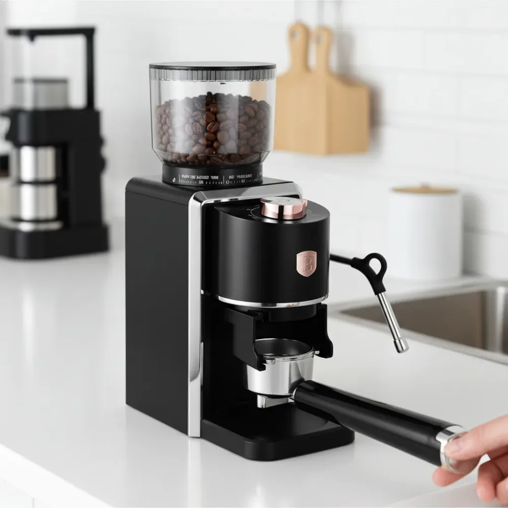 Elektrische Kaffeemühle, schwarz-roségold, 230g, 35 Mahlstufen