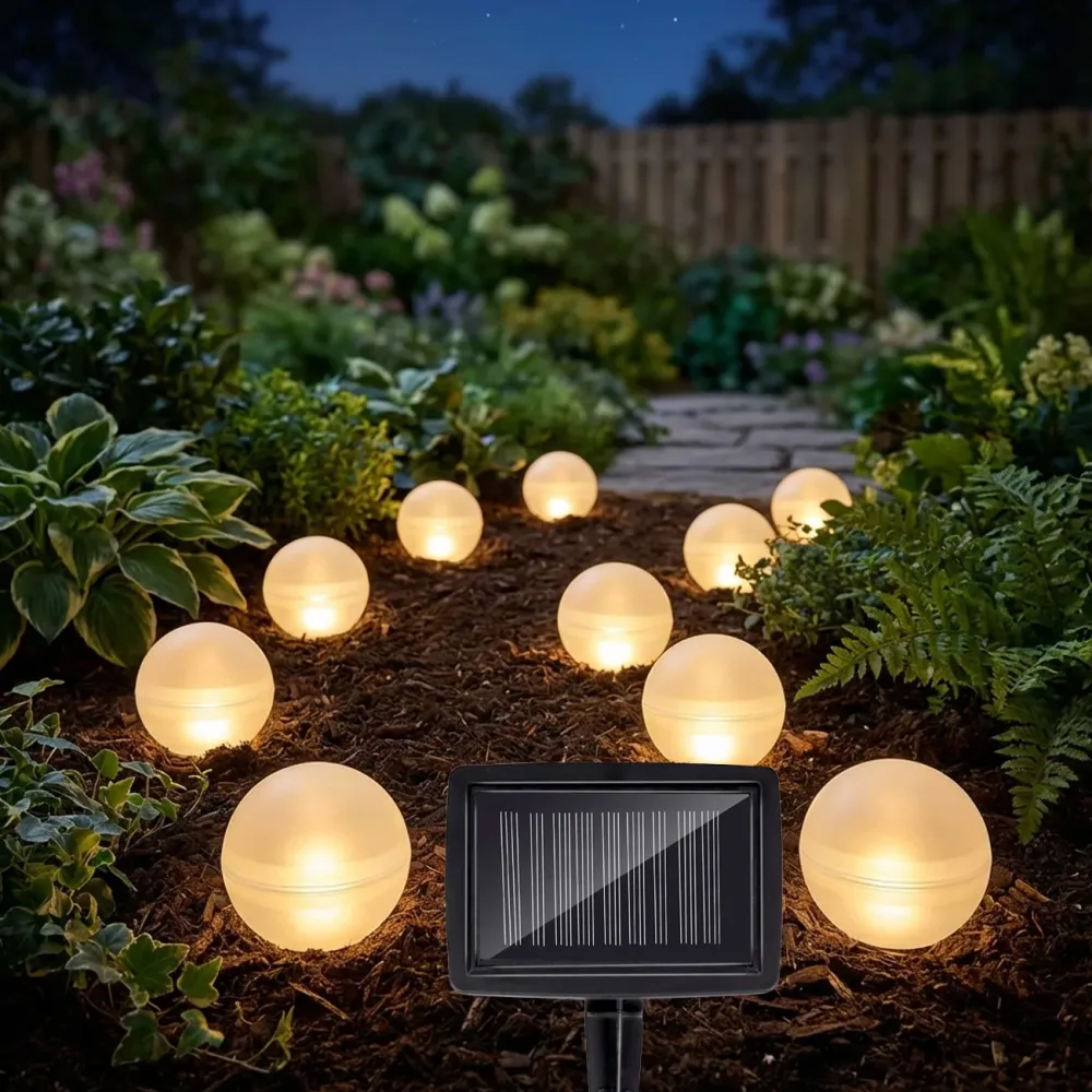 2er-Set 5 Solar Kugellampen mit Erdspiess, Warmweiss- und RGB-Beleuchtung