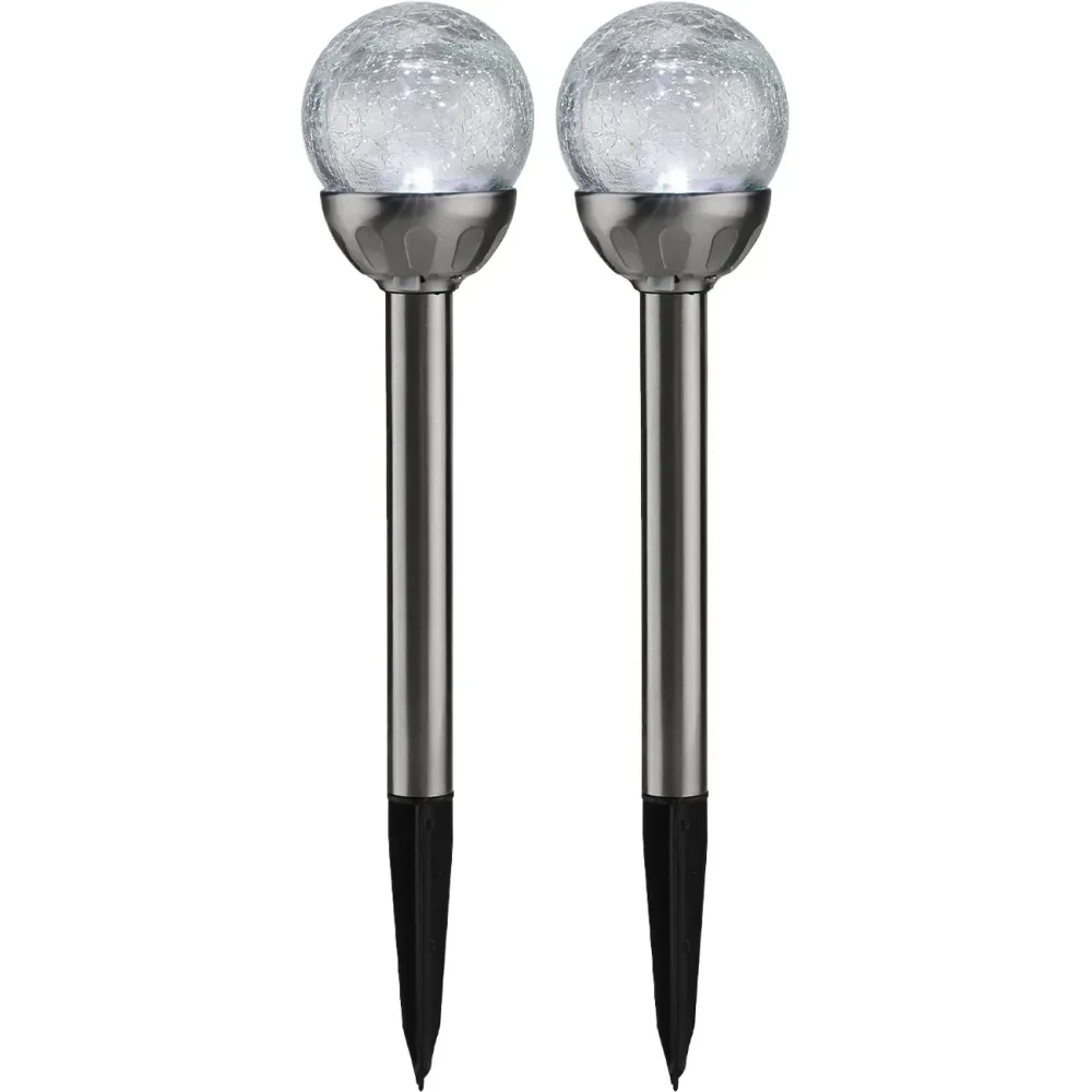 2er-Set Solar-Gartenlampe mit Crackle-Effekt-Kugel & Erdspiess, weiss & bunt