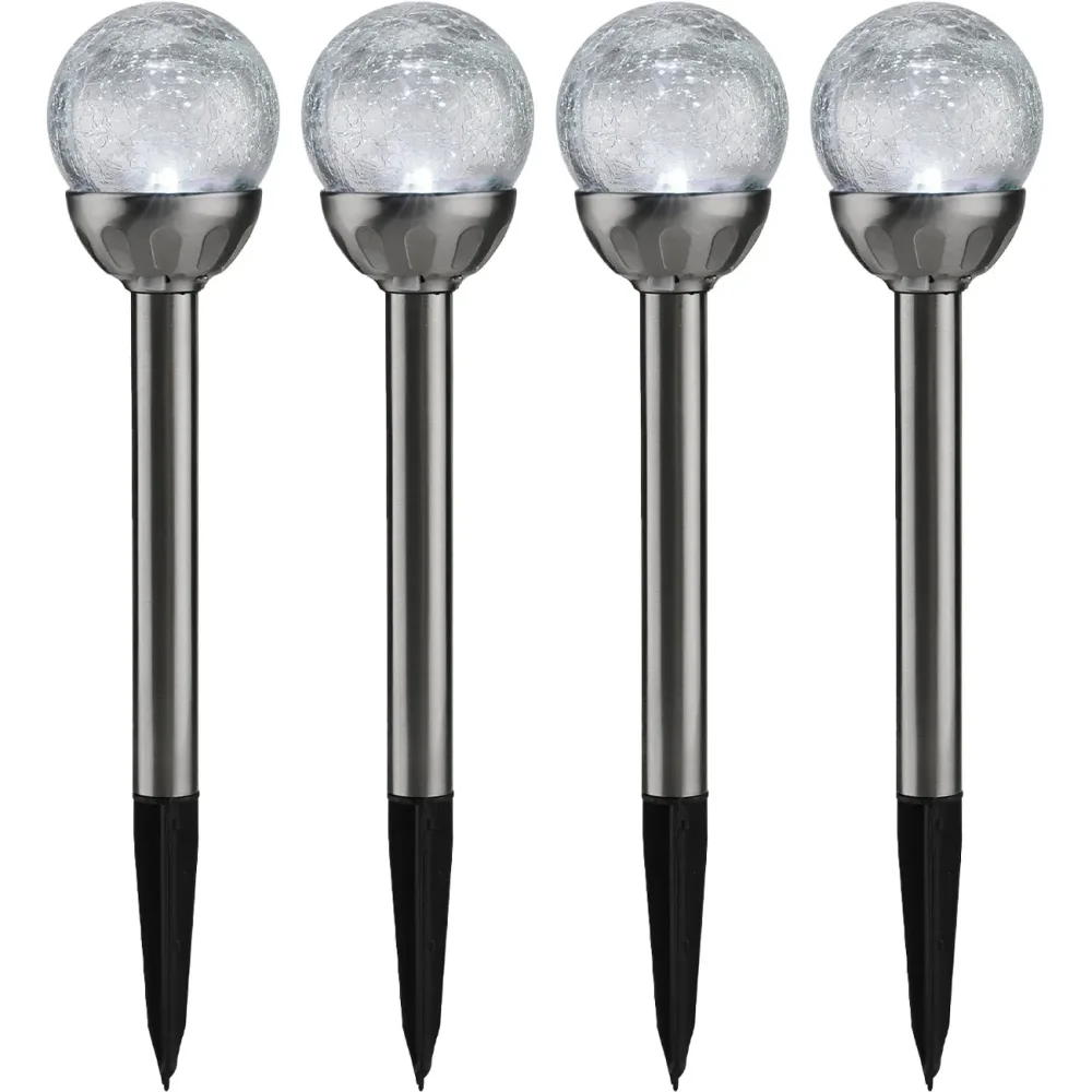 4er-Set Solar-Gartenlampe mit Crackle-Effekt-Kugel & Erdspiess, weiss & bunt