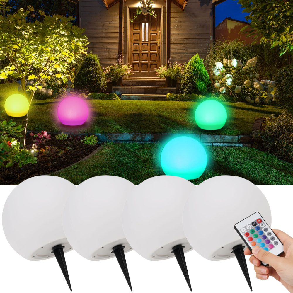 4er-Set LED-Leuchtkugel mit Fernbedienung, solarbetrieben, RGBW, 60 Lu, IP67, Ø 30 cm