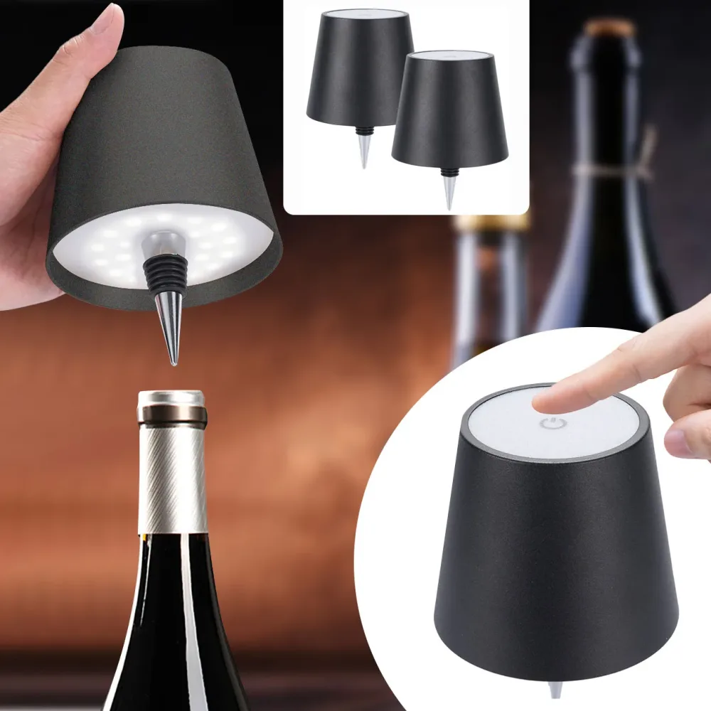 2er-Set Akku Flaschenlampe, dimmbar, 3 Lichtfarben, schwarz