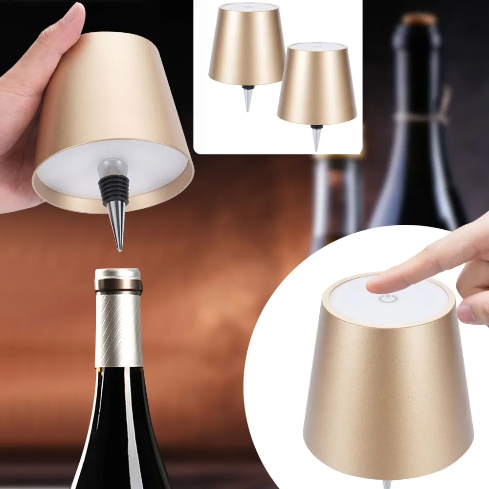 2er-Set Akku Flaschenlampe, dimmbar, 3 Lichtfarben, gold
