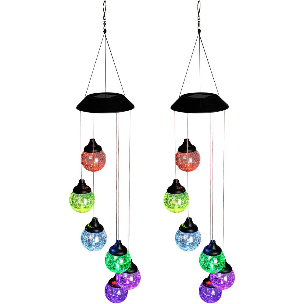 2er-Set Buntes LED Windspiel, solarbetrieb