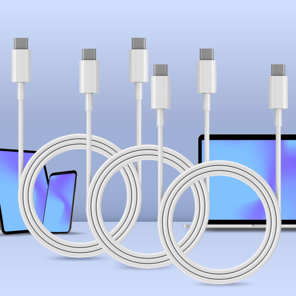 3er-Set USB-C Ladekabel, PD, weiss, 1,5 m