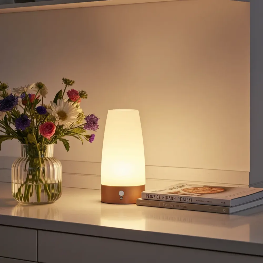 LED-Tischlampe mit PIR-Bewegungs-Sensor, batteriebetrieben, warmweiss