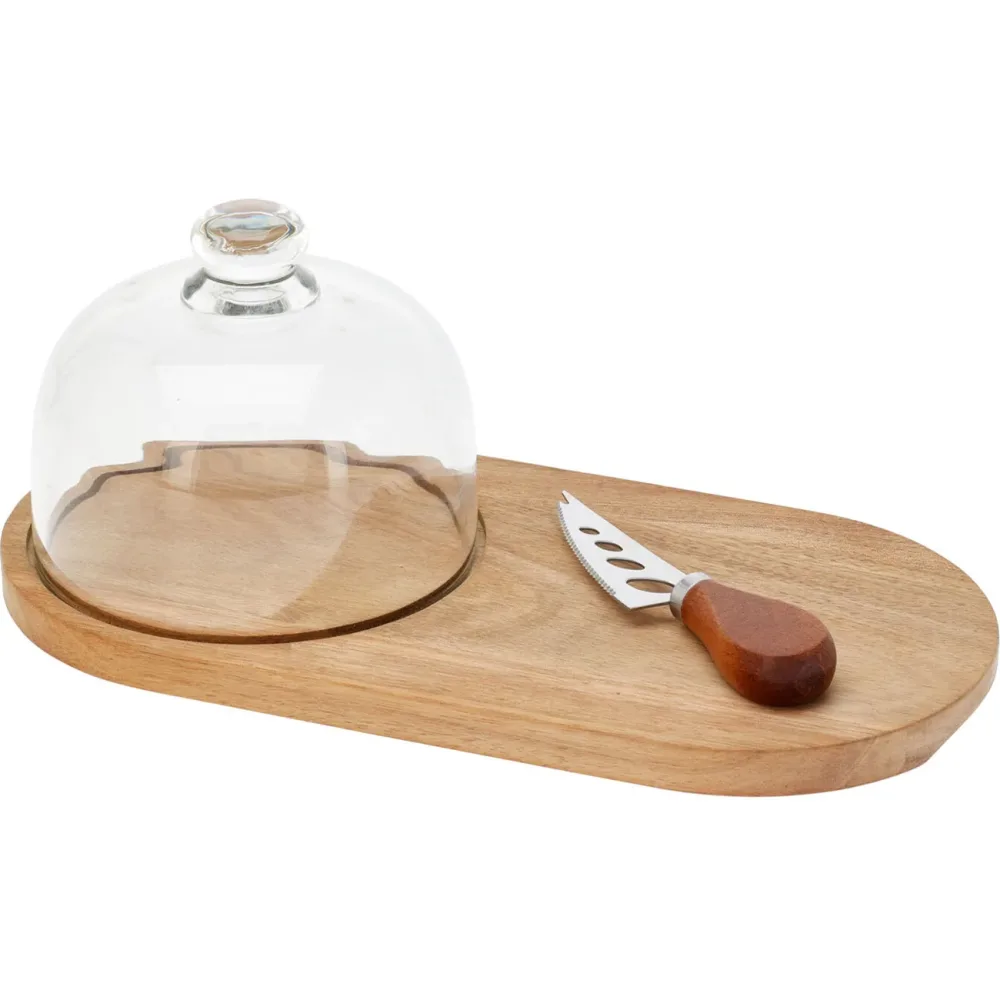 Käsebrett aus Holz mit Käseglocke und Käsemesser