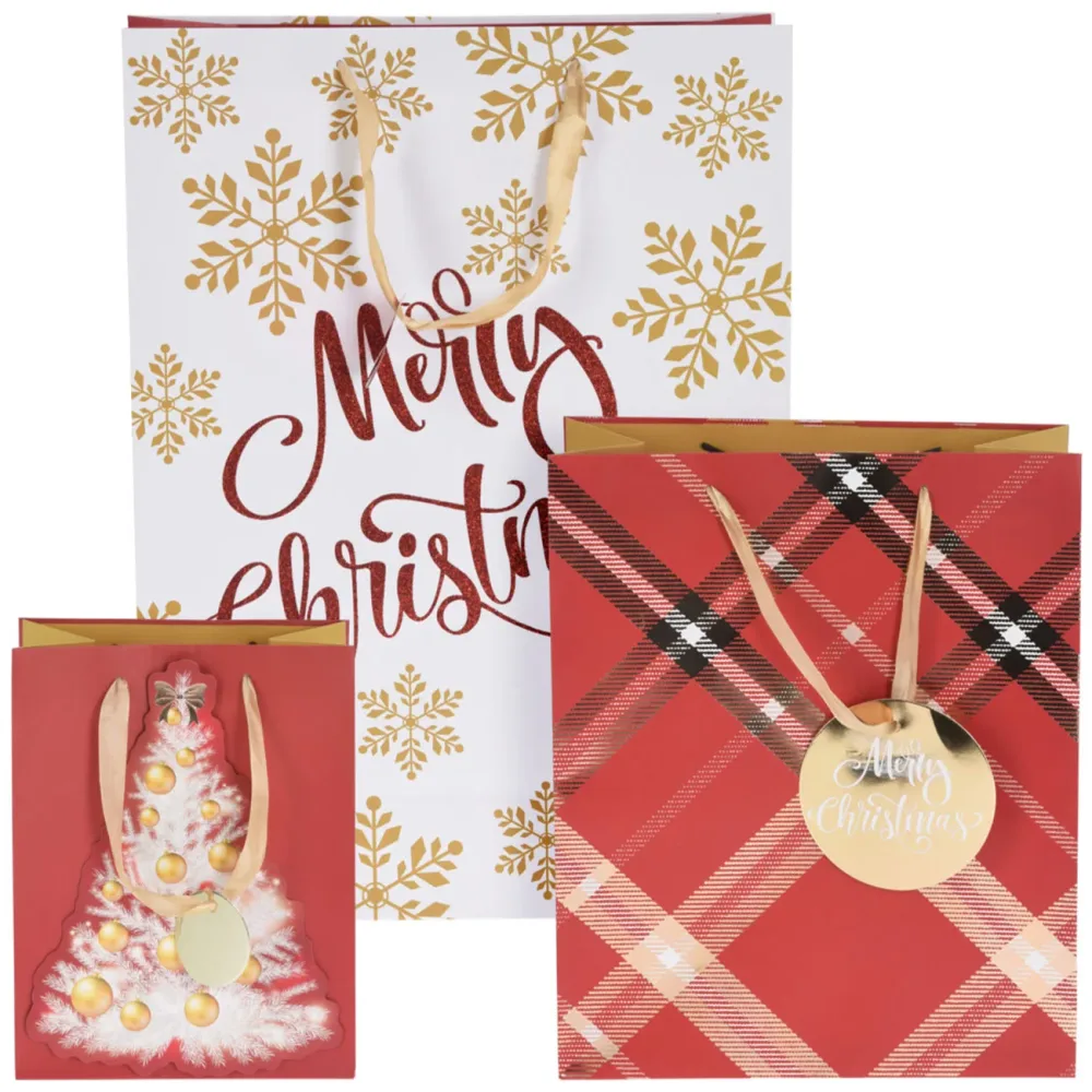 Geschenktüten 3er-Set für Weihnachten mit Satin-Griff