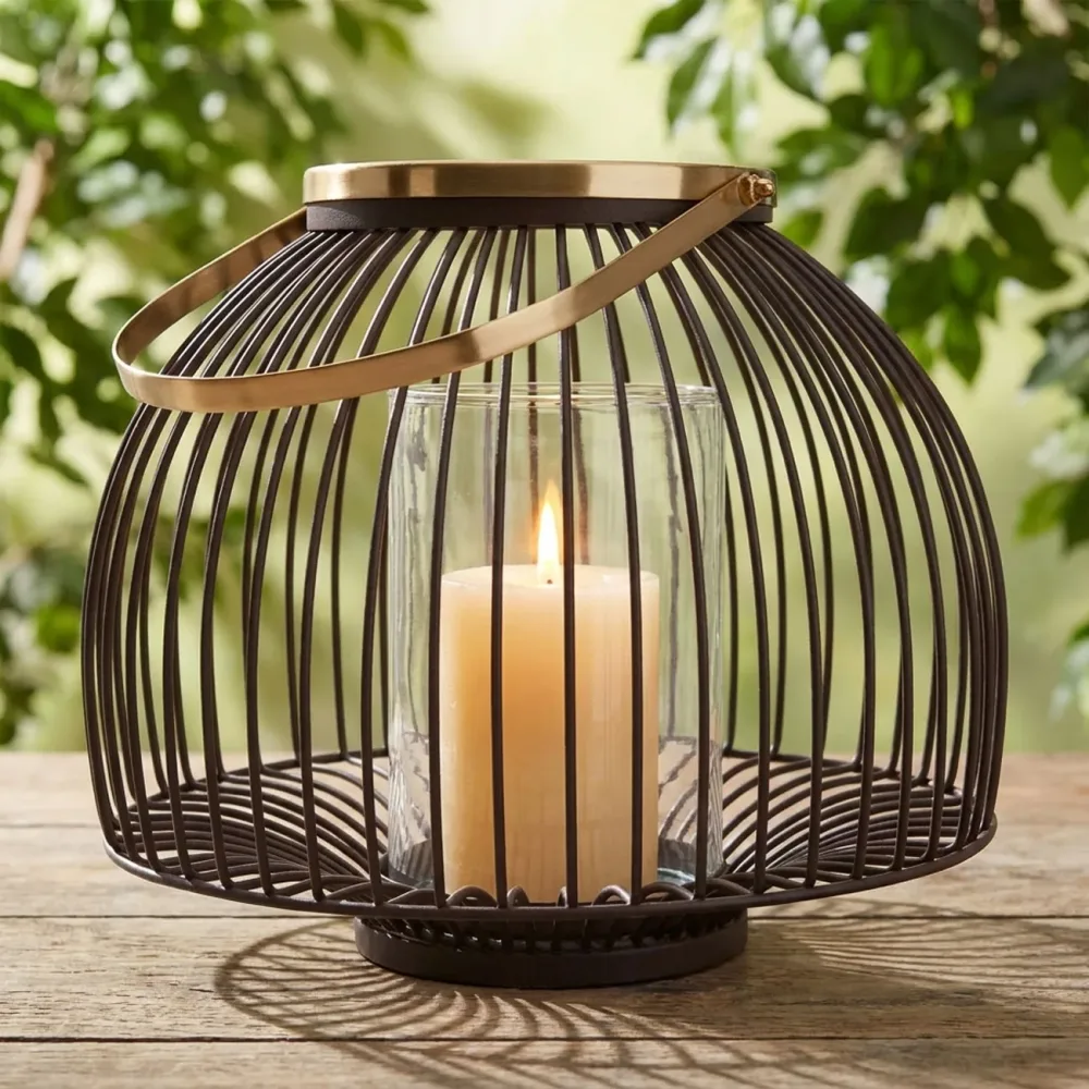 Metall-Windlicht mit Glaseinsatz, 28 x 23 cm, braun-gold