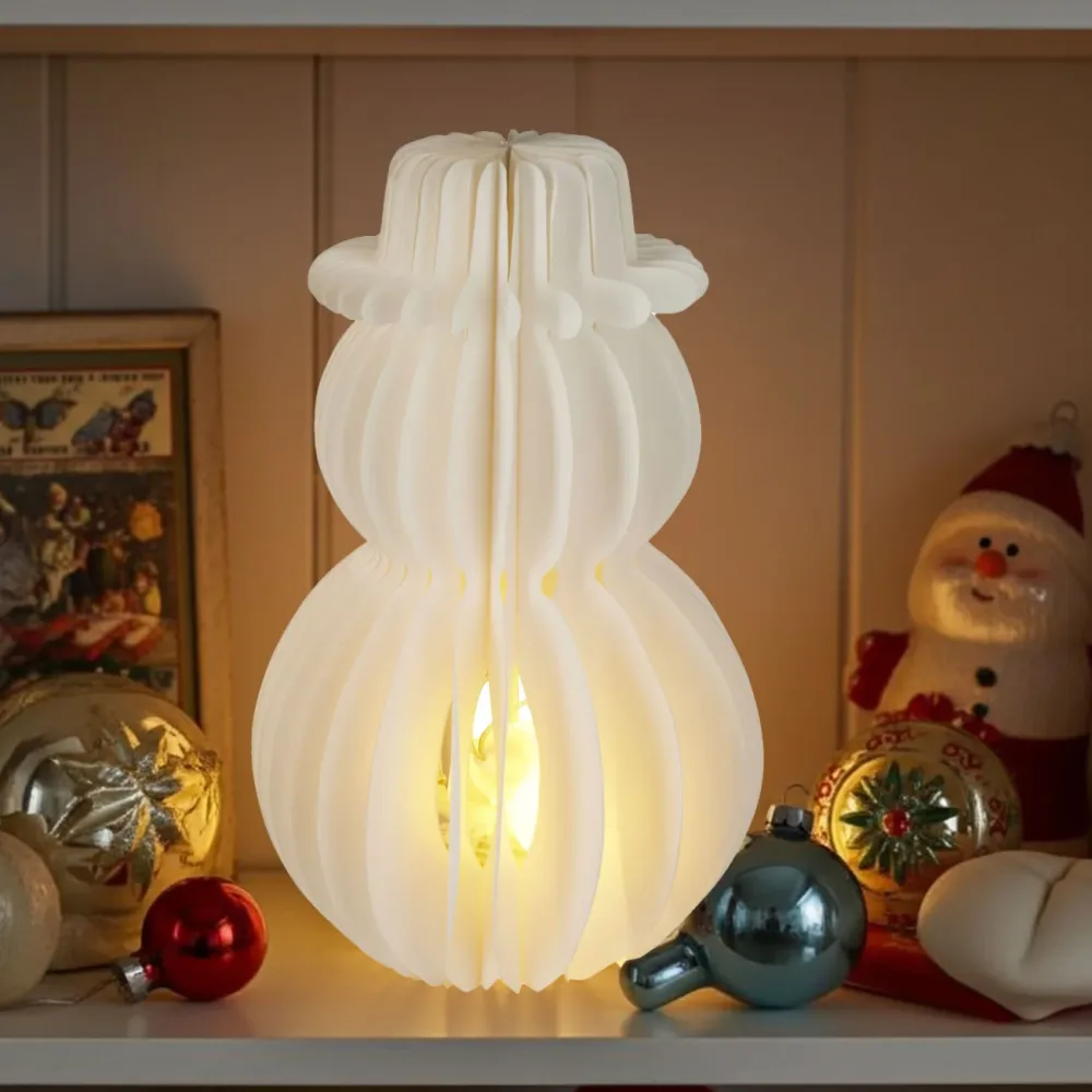 Schneemann LED Dekoration Wabenpapier mit 6h Timer, 30 x 50 cm, weiss