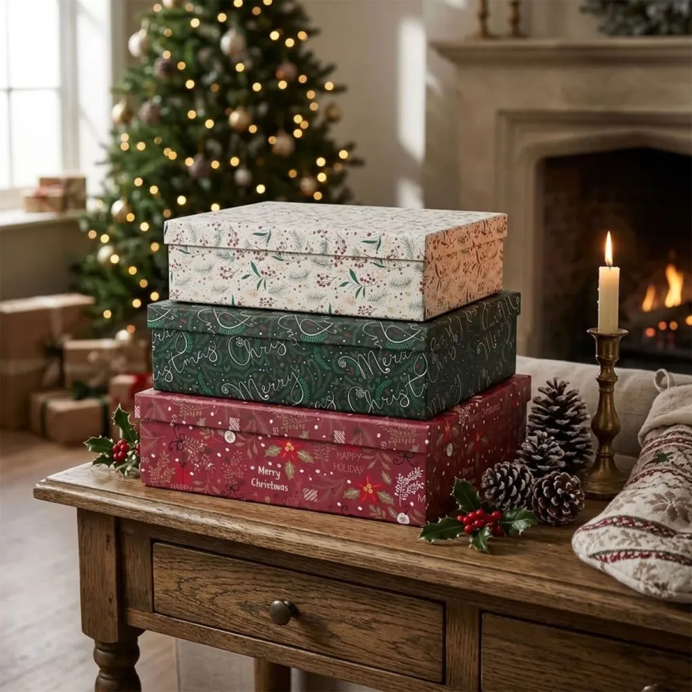 Elegante Weihnachts-Geschenkboxen 3er-Set, rechteckig