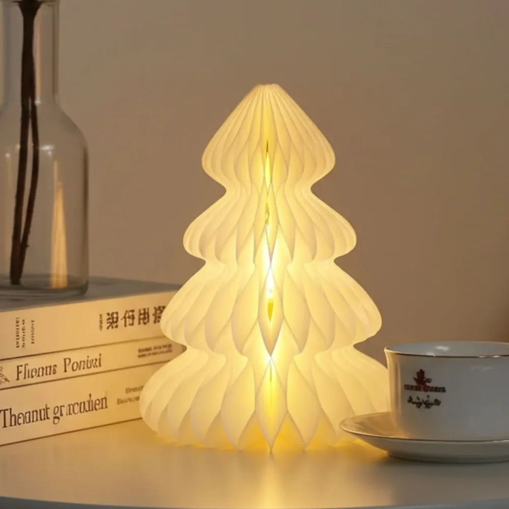 Baum LED Dekoration Wabenpapier mit 6h Timer, 24,5 x 28 cm, weiss