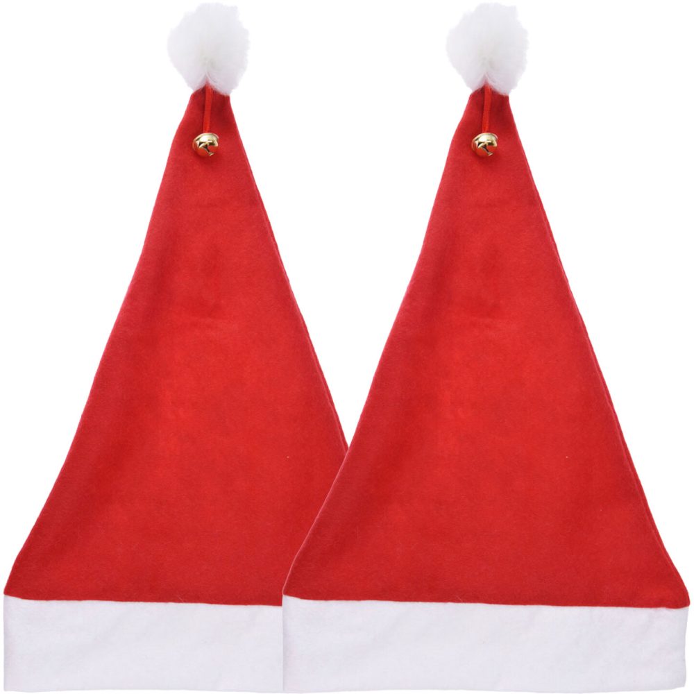 2er-Set Festliche Weihnachtsmann Mütze mit Pompon und Glocke, 40 x 30 cm