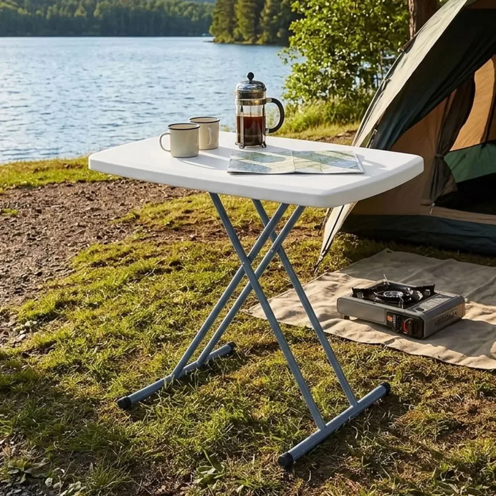 Camping Klapptisch, höhenverstellbar, weiss