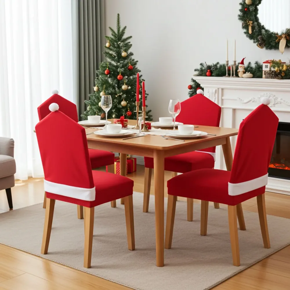 Weihnachtsmann Stuhlbezug im 4er-Set, 48 x 60 cm, rot/weiss