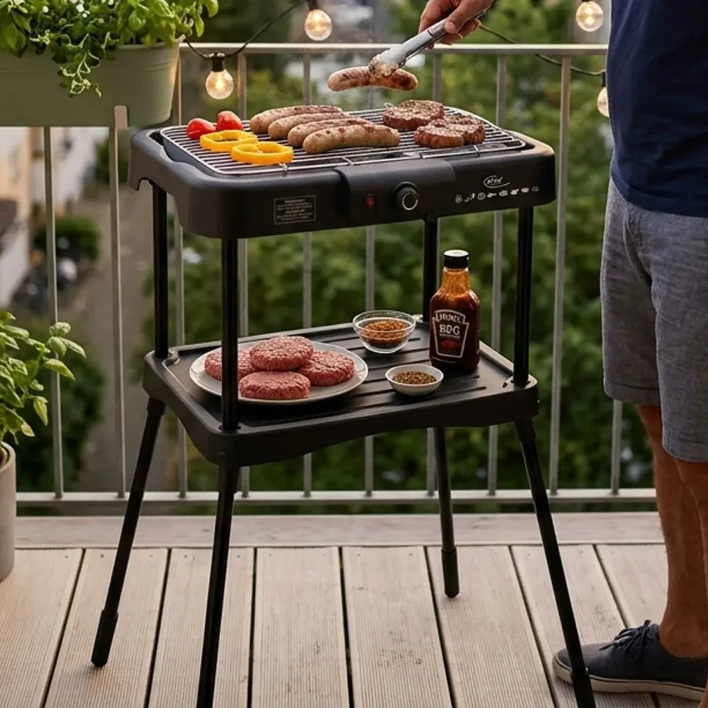 Elektrischer Standgrill, schwarz, 2000 Watt