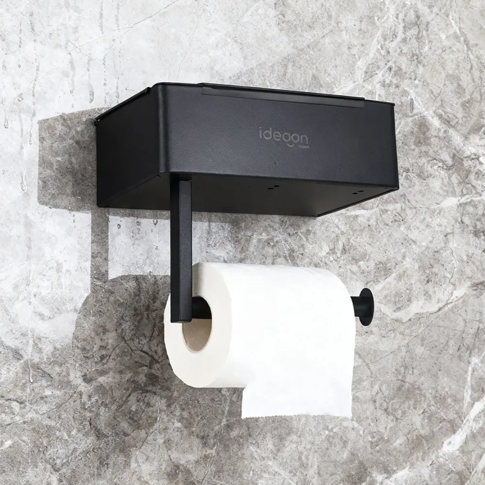 Toilettenpapierhalterung mit Feuchttücherbox, belastbar bis 15 kg, schwarz