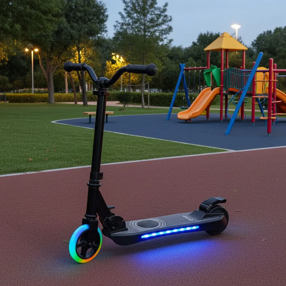Kinder-Tretroller mit Elektromotor, 120 W, schwarz