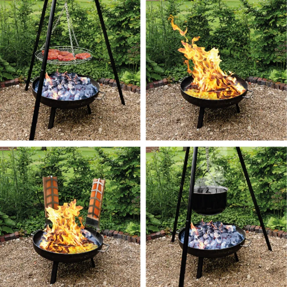 4-in-1 Multifunktionsgrill mit Feuerschale, Schwenkrost, Flammlachsbrett und Feuerkessel