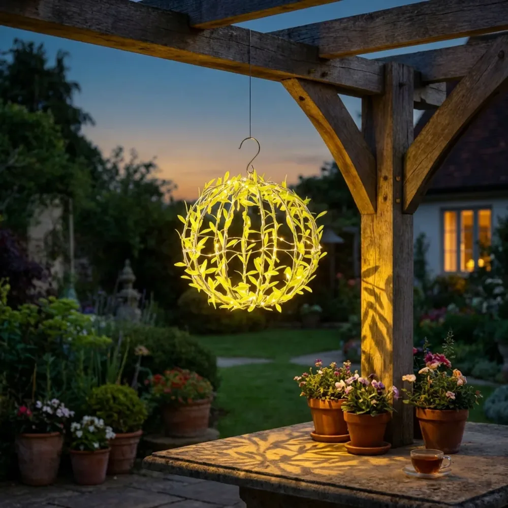Solar Leuchtkugel, Blätterdesign, Ø20cm