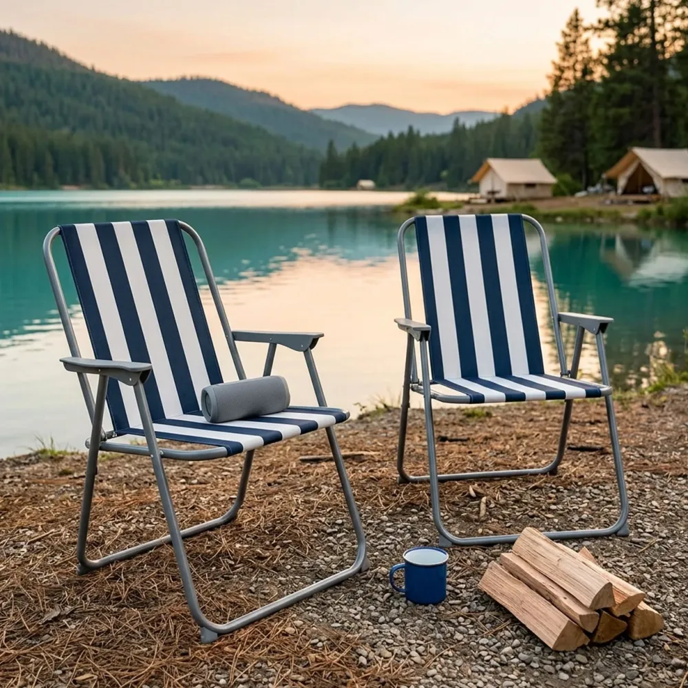 2er-Set Camping Klappstuhl, blau/weiss
