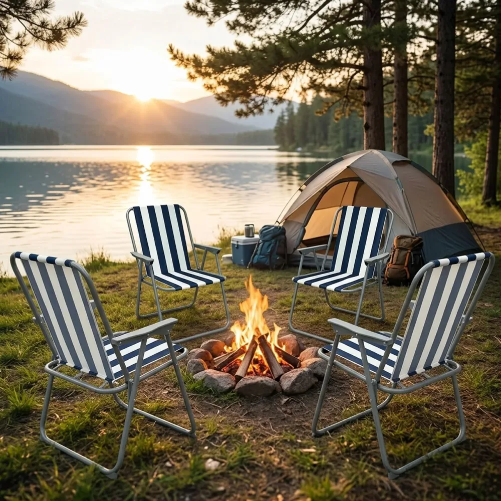 4er-Set Camping Klappstuhl, blau/weiss