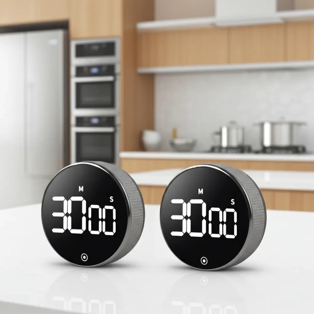 2er-Set Digitaler Küchen-Timer mit Drehrad, LCD-Display, Magnethalter & Alarm