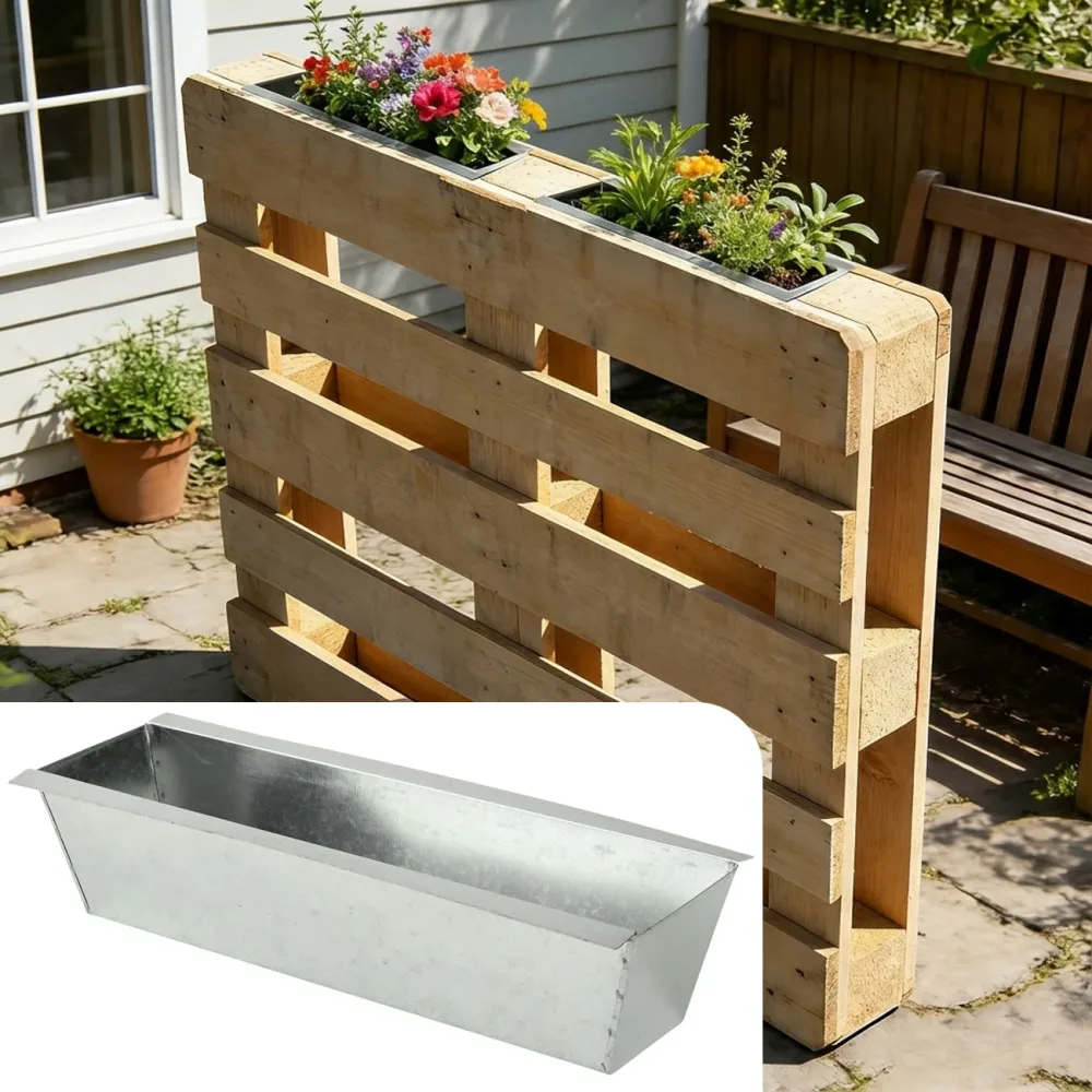 Pflanzkasten für Europaletten, Blumenkübel aus verzinktem Metall, 38,5 x 13,5 x 8,5 cm