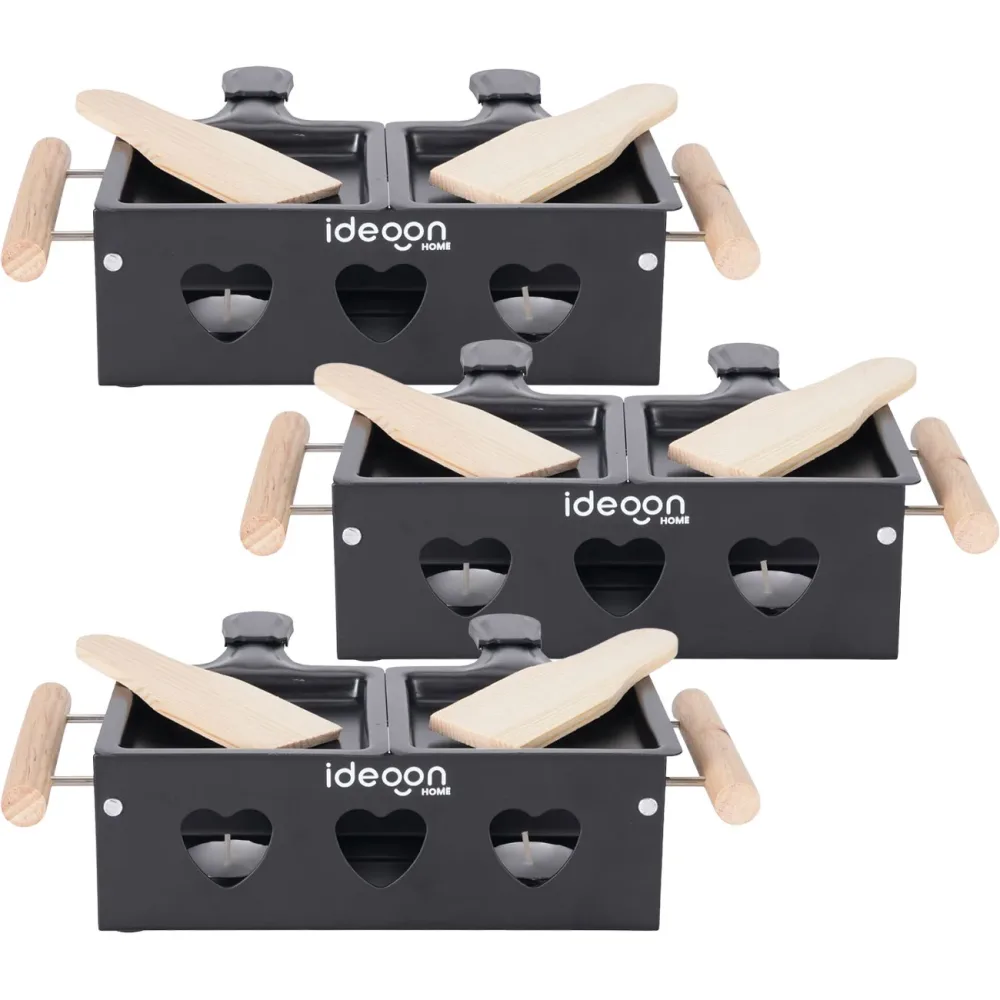 3er-Set Teelicht-Raclette für 2 Personen, mit Schabern und Teelichtern