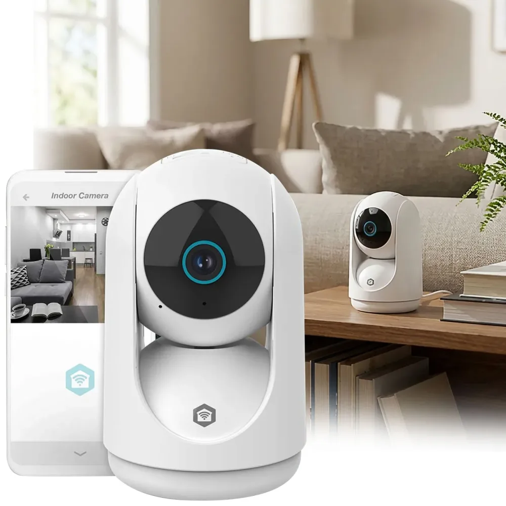 WLAN Überwachungskamera für Innen, Full HD 3MP, Auto-Tracking & Sirene