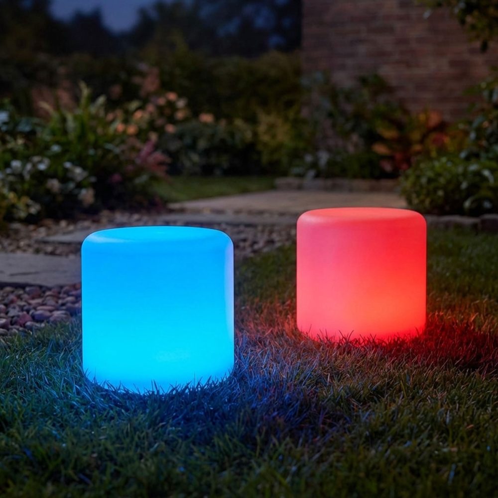 2er-Set Zylindrische Tischlampe, solar & USB aufladbar, 27 x 26,5 cm