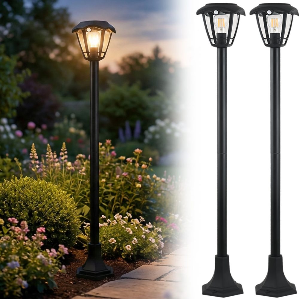 2er-Set Solar Gartenlampe mit Bewegungsmelder, 16,6 x 16,6 x 111,5 cm