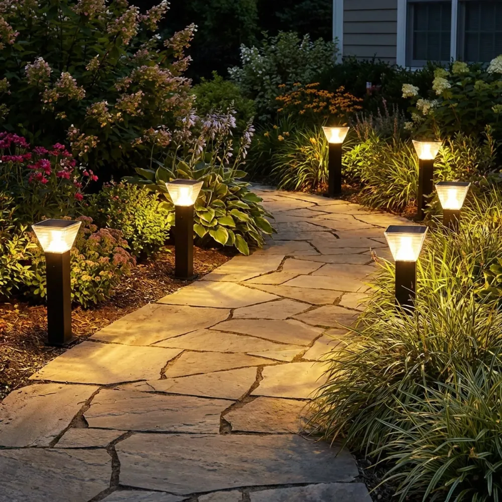 6er-Set Solar Rasenlampe aus Aluminium, 20 x 14 x 60 cm, schwarz