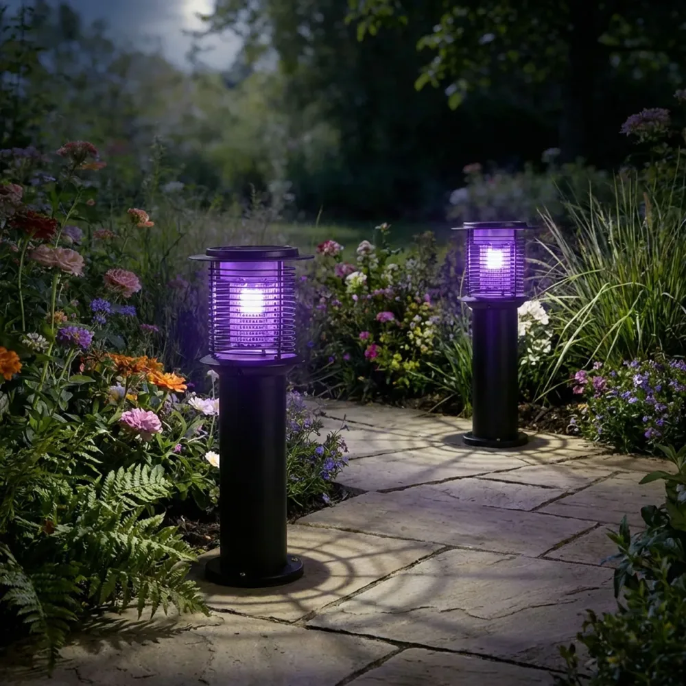 2er-Set Solar Gartenlampe mit Mückenvernichter, 25 x 60 cm, schwarz
