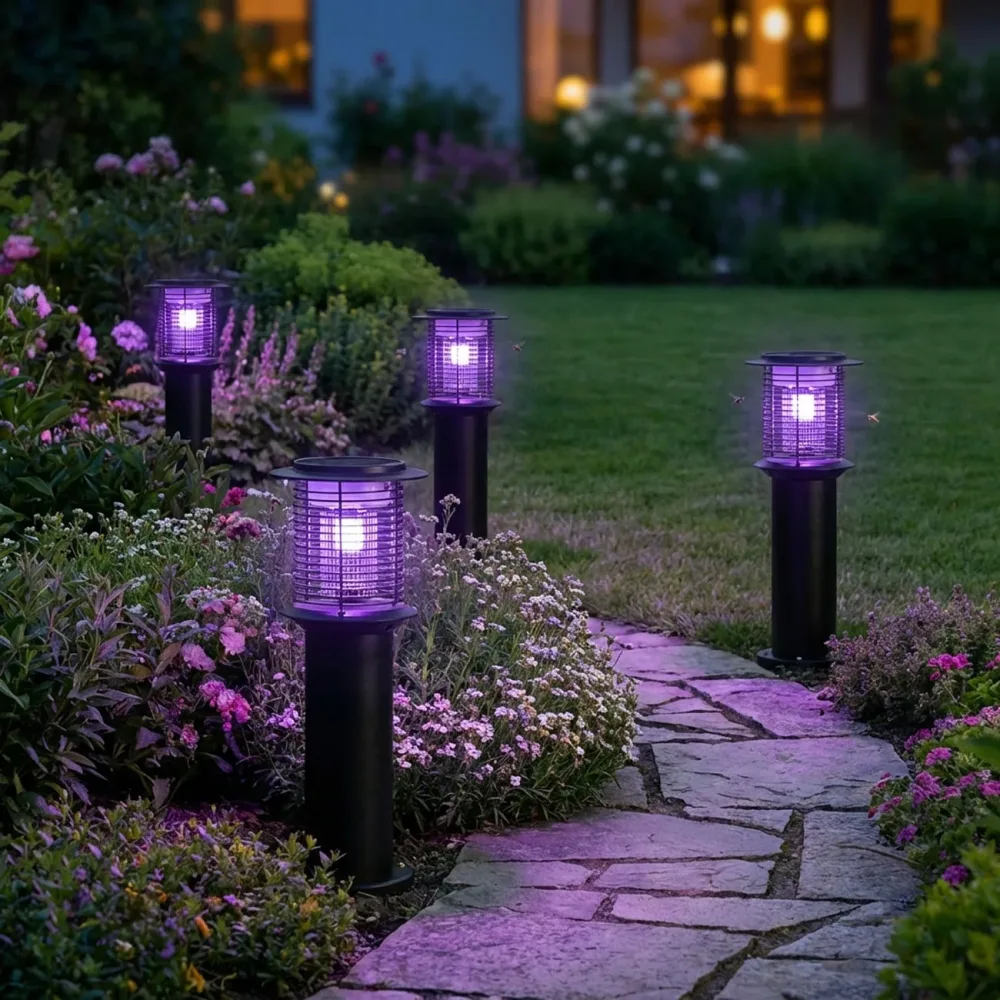 4er-Set Solar Gartenlampe mit Mückenvernichter, 25 x 60 cm, schwarz