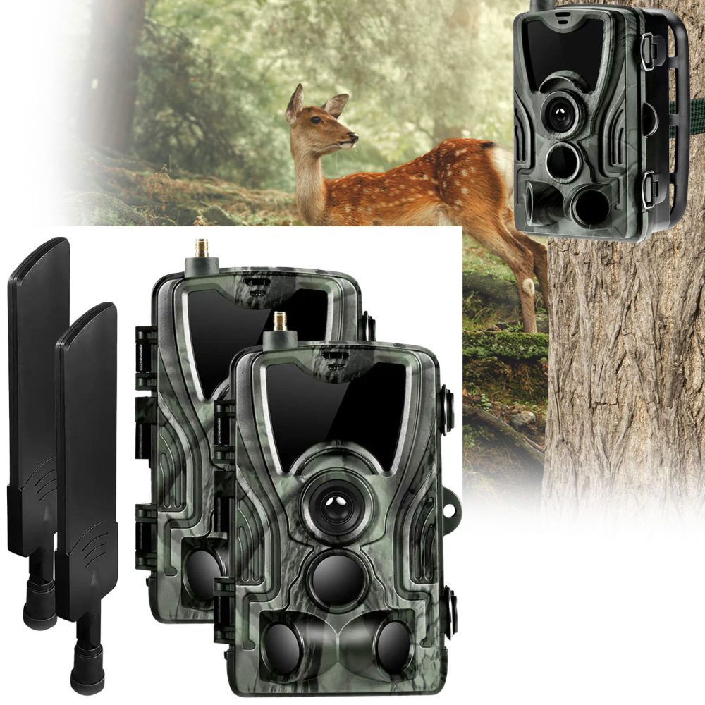 2er-Set 4G-Wildkamera mit 2K-Auflösung, PIR-Sensor, Nachtsicht, App