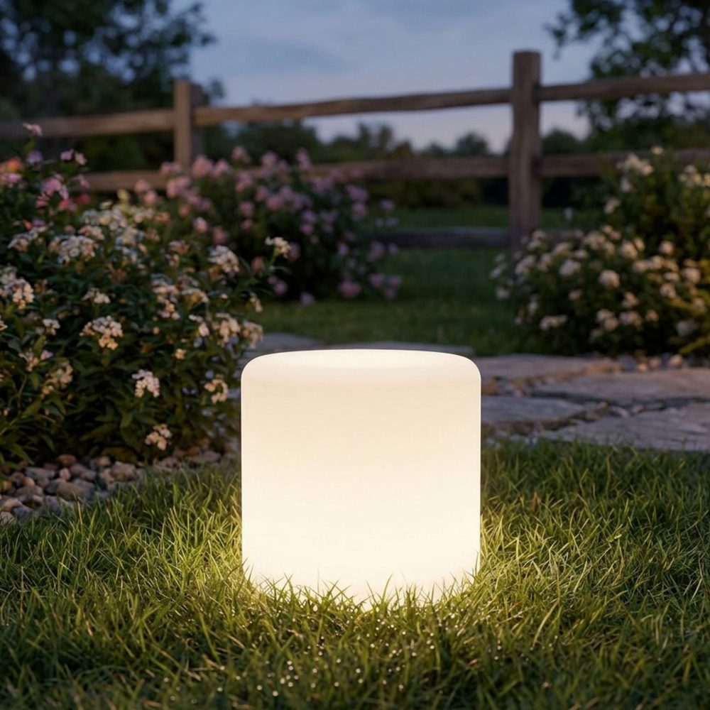 Zylindrische Tischlampe, solar & USB aufladbar, 27 x 26,5 cm