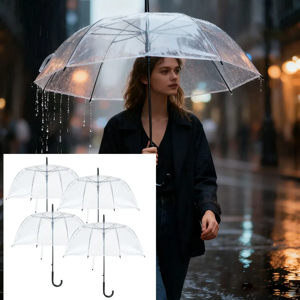 4er-Set Regenschirm mit Automatiköffnung, transparent, Ø 85 cm