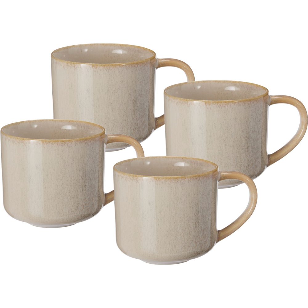 4er-Set Steinzeug Becher 332ml, sandfarbe