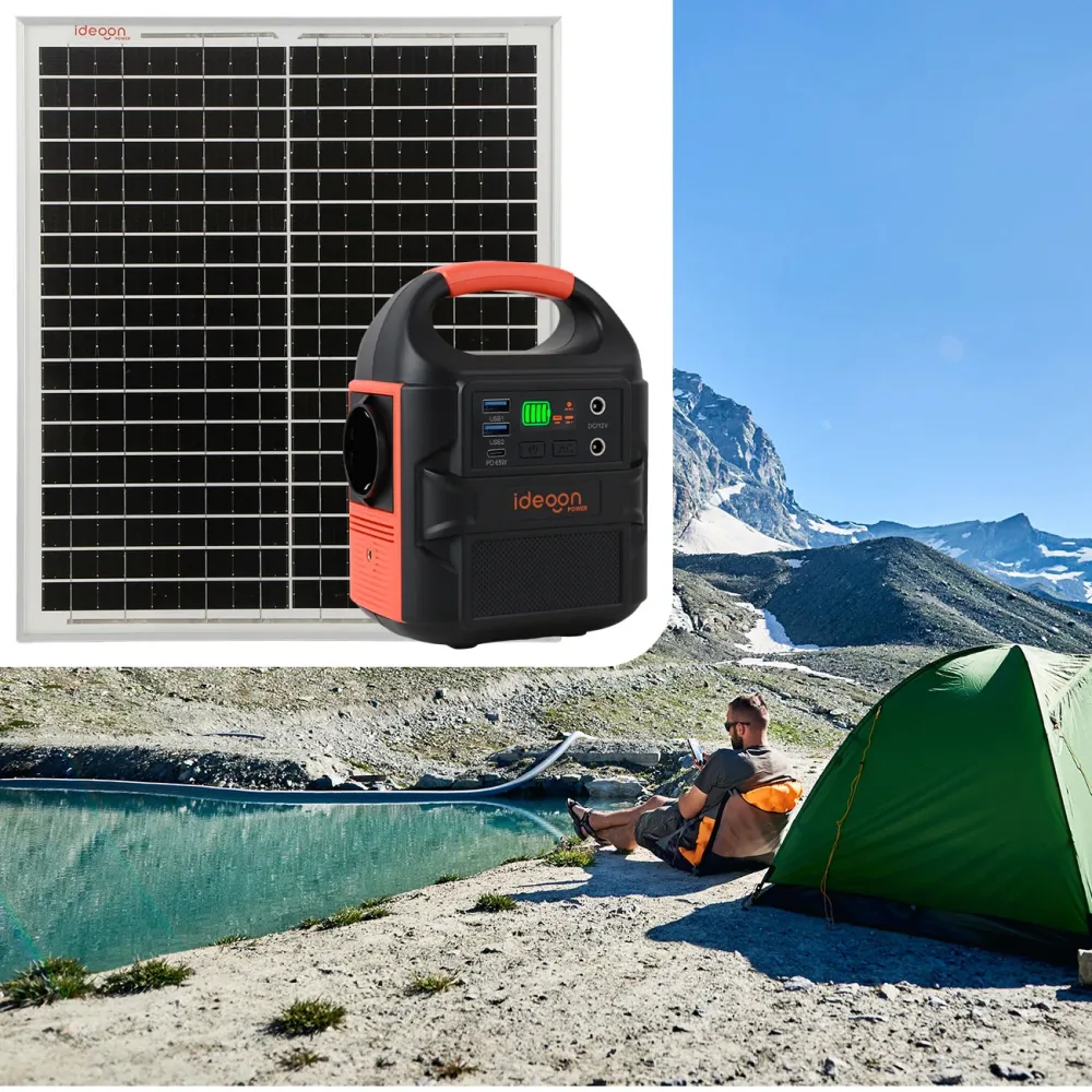 Powerstation & Solargenerator mit Solarmodul 10W, LED, 120W, 12/230V, 88,8 Wh