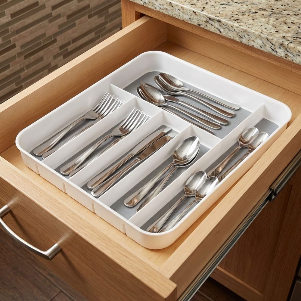 Besteckeinsatz mit Antirutsch-Boden, 41 x 33 x 4,5 cm, weiss-grau