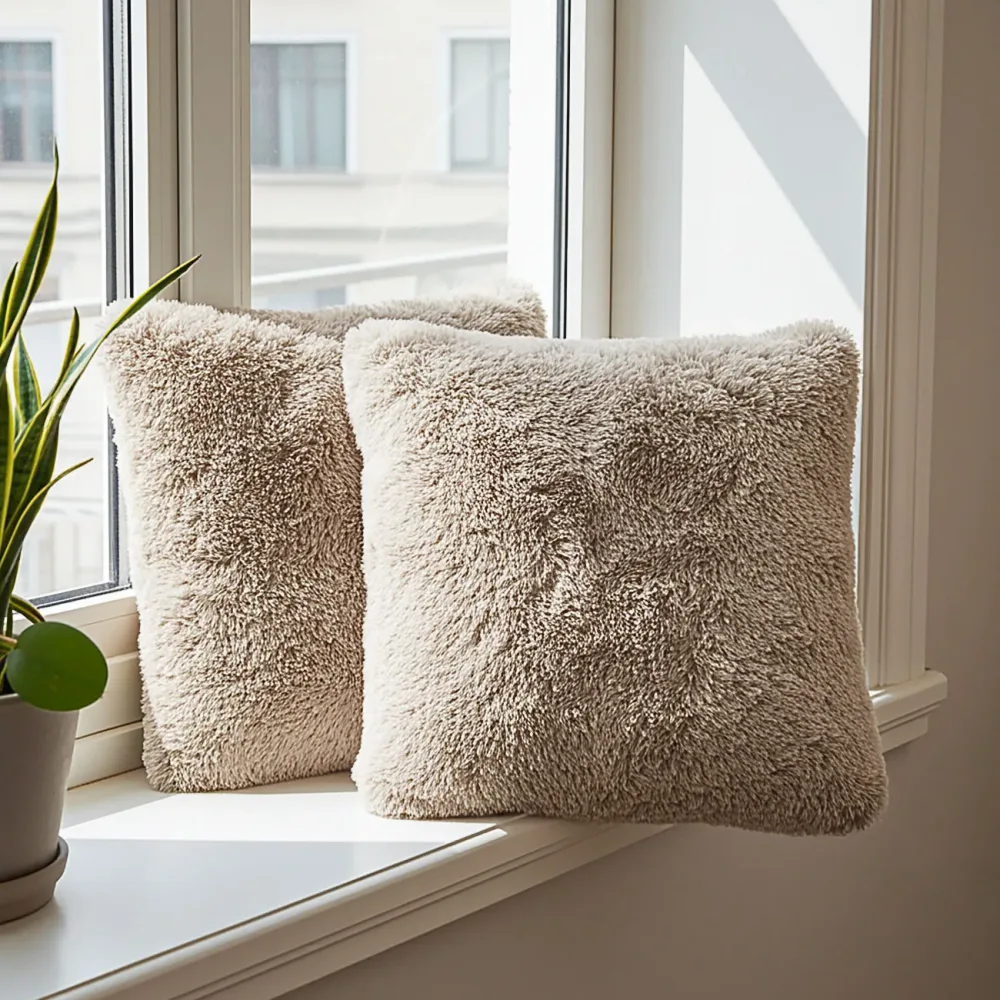 2er-Set Flauschiges Dekokissen 45 x 45 cm, schokobraun