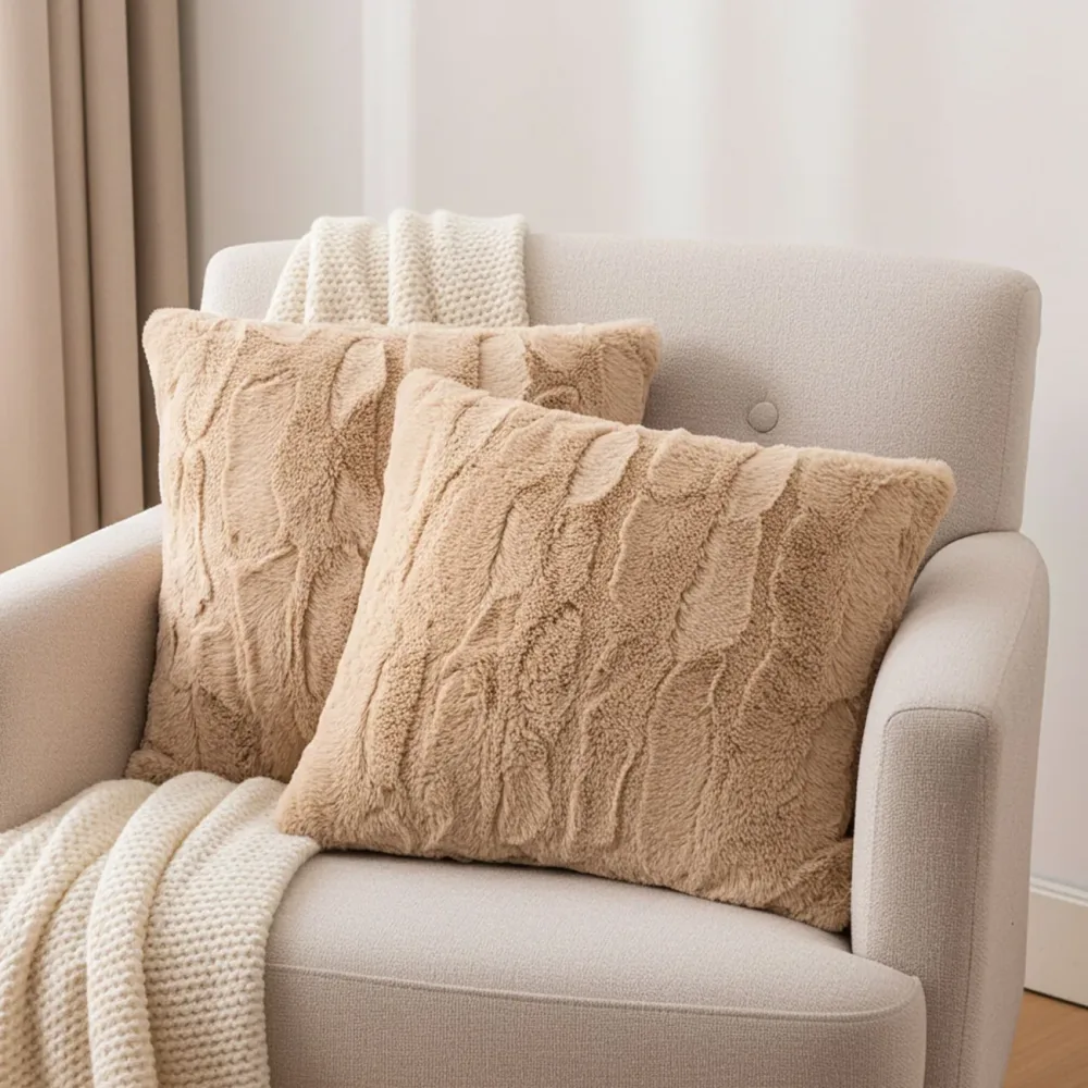 2er-Set Kuschelkissen 45 x 45 cm, sandfarbe
