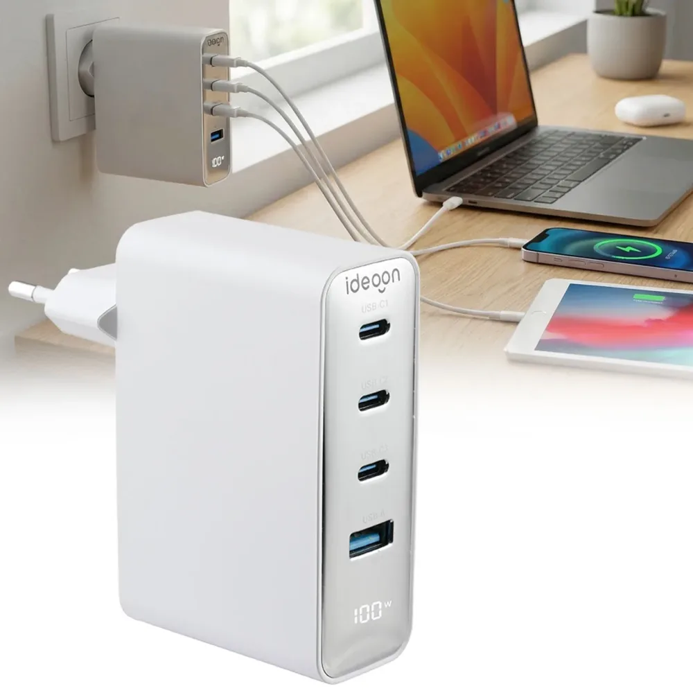 4-Port-USB-Ladegerät, LED-Display, GaN III, 100W