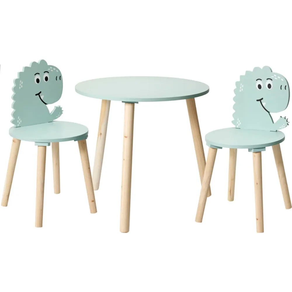 Kindertisch mit 2 Stühlen im Dinosaurier-Design, hellblau
